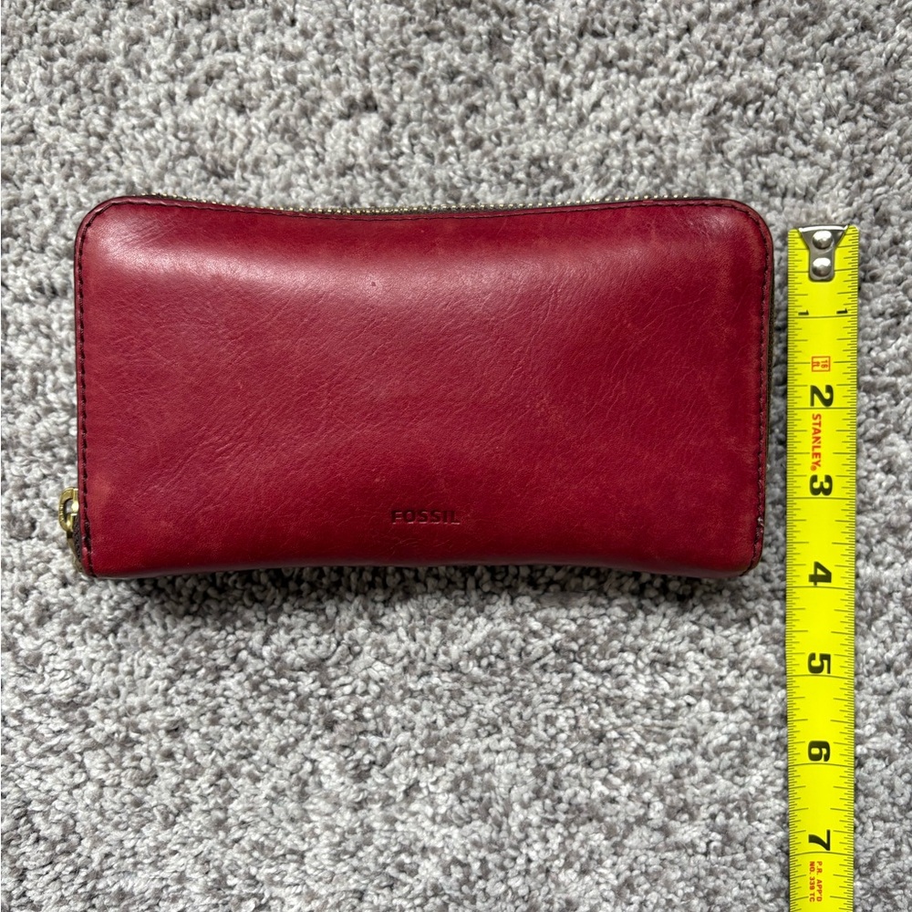 Fossil Vintage Cherry Red Leather Zip Around Wallet Clutch – Rare Ruby Red - Picture 7 of 7